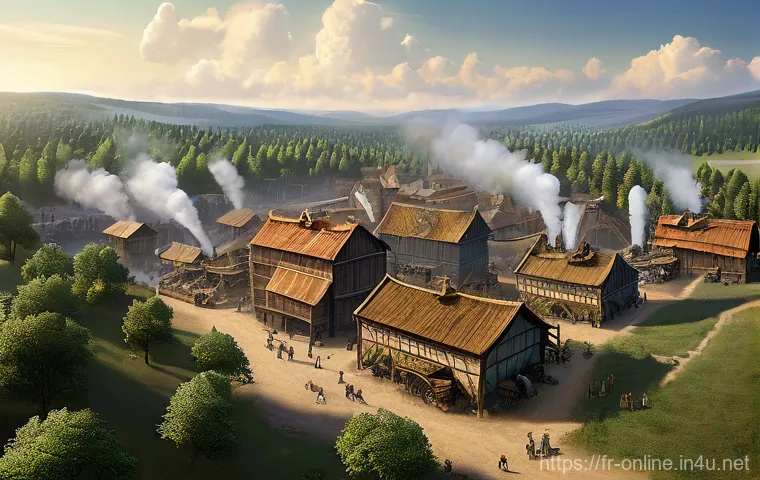 라이즈 오브 네이션즈 전략 가이드 - **Prompt for French Civilization - Economic Prosperity:** "An aerial view of a flourishing early...