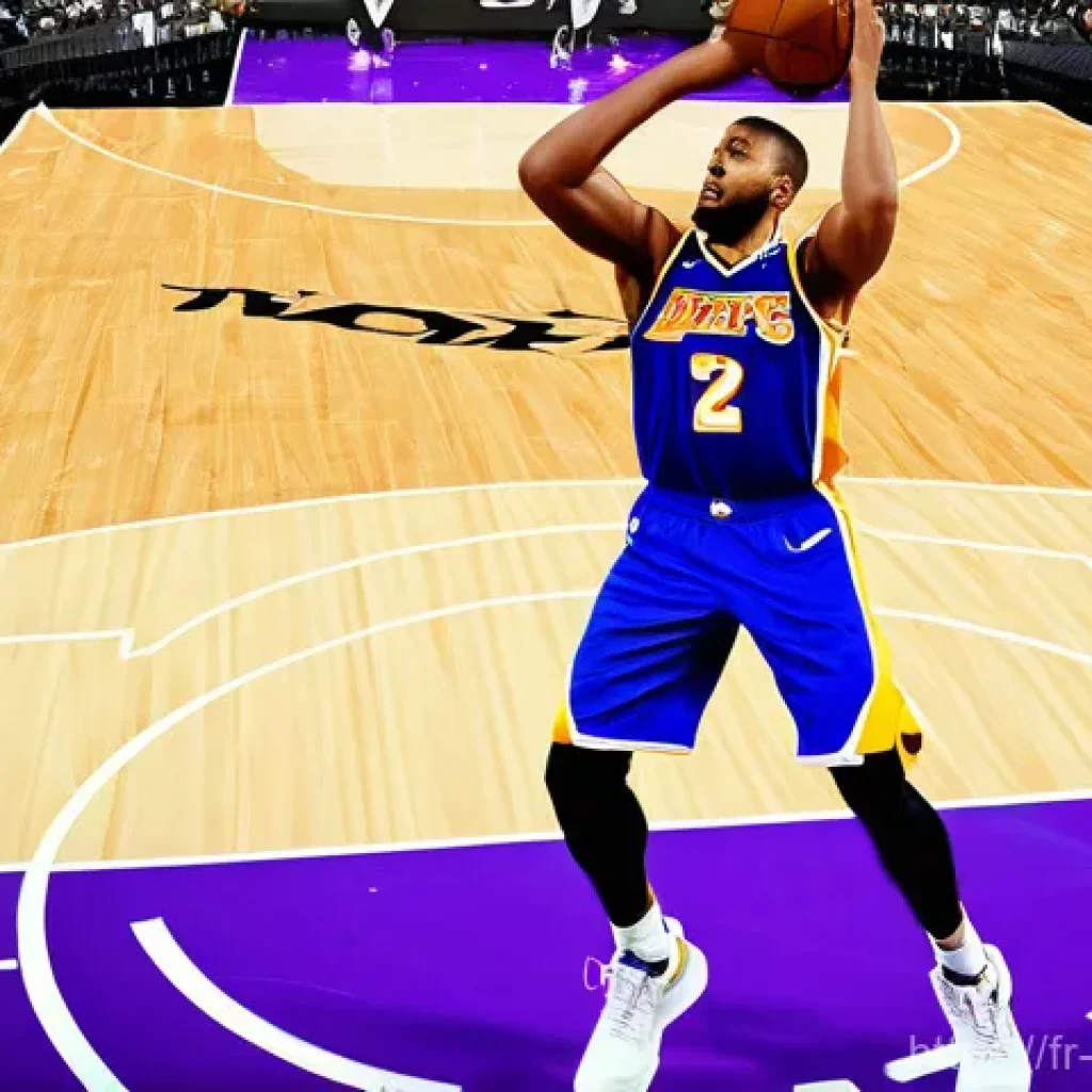 NBA 2K25 신기능 리뷰 - **A highly detailed and realistic image of a professional male basketball player, mid-air, executing...