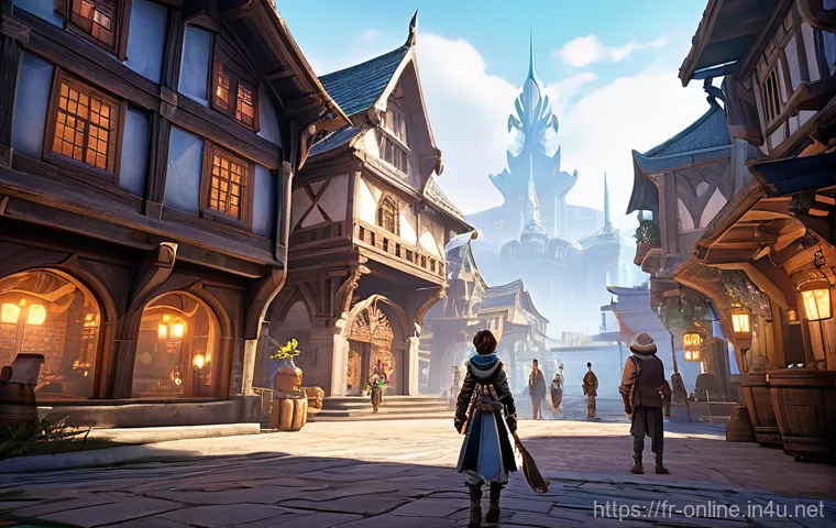 파이널 판타지14 초보자 입문 - ### Image Prompt 1: The New Adventurer's First Glimpse