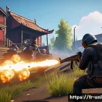 Home 20 H1Z1과 배틀그라운드의 차이 - A dynamic battle royale scene featuring fast-paced combat in a colorful, semi-cartoonish environment...