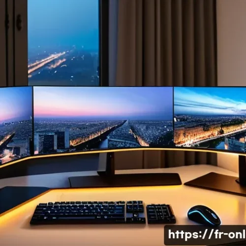 Home 30 모바일 게임과 PC게임의 통합 경향 - A modern gaming setup showing a young French adult playing a cross-platform game seamlessly switchin...