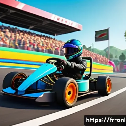 Home 17 카트라이더 붐업 인기 비결 - A vibrant and colorful kart racing scene set in a lively, detailed environment filled with lush gree...