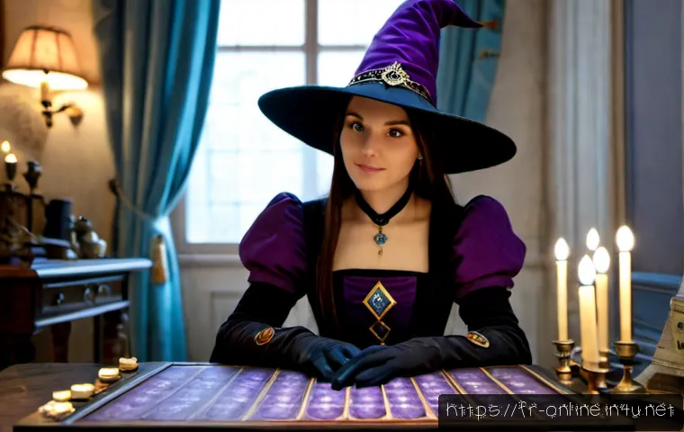 던파 인챈트리스 가이드 - Photorealistic fantasy game guide scene, elegant adult enchantress in modest Victorian-inspired purp...